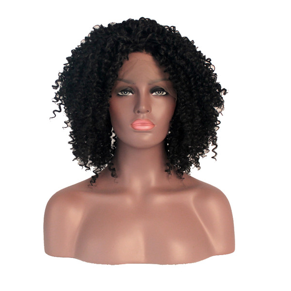 Short Kinky Curly Hair with Lace Frontal Wigs Cap High Temperature Fiber Curly Wigs Factory Price Wigs