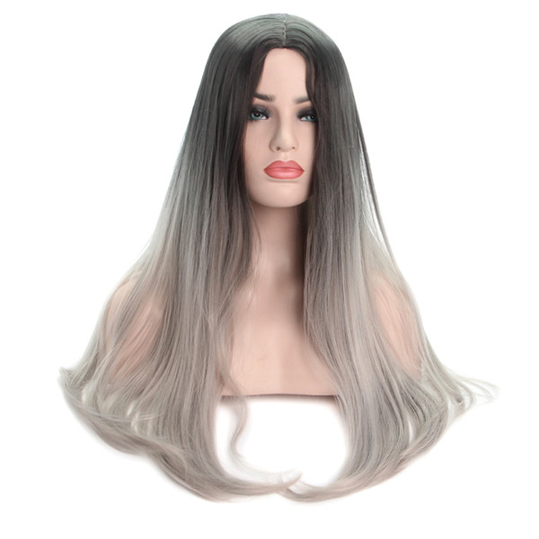 Long Ombre Gray Wigs Long Grey Hair for Women Natural Straight Wigs