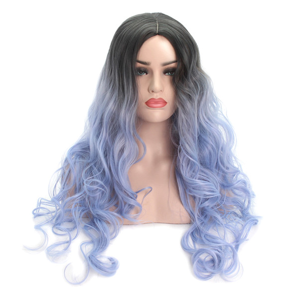 Long Ombre Curly Wigs Grey Curly Hair for Women HT Fiber Wigs