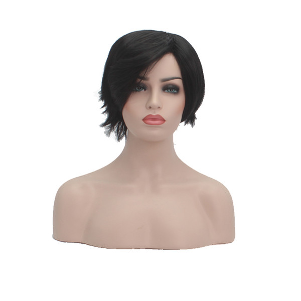 Wholesale Short Synthetic Wigs Black Color Synthetic Wigs High Temperature Fiber Wigs