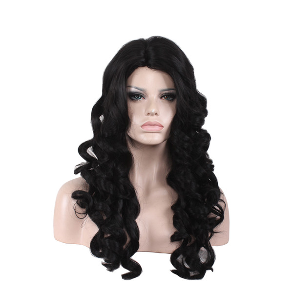 European American Women Black Curly Wave Synthetic Hair Ladies 65cm Long Heat Resistant Wavy Cosplay Wigs High Quality Wholesale and Retail