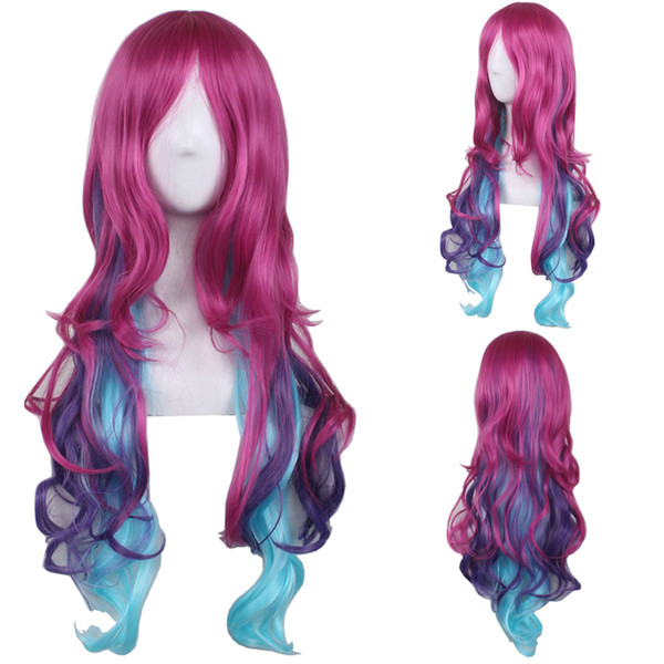 Women Ombre Wave Synthetic Hair Wig Fashion Lolita Daily Heat Resistant Hair Harajuku Purple Gradient Long Wavy Cosplay Wigs for Party