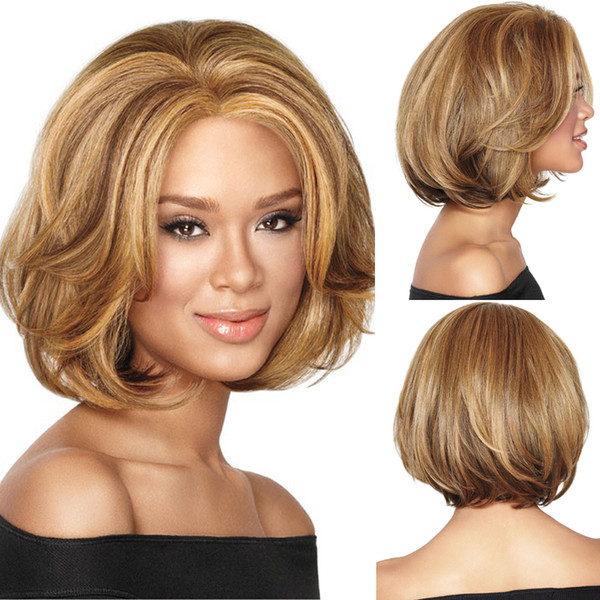 European America Women Short Curly Fluffy High-temperature Hair Wigs Blonde Brown Synthetic Hair Cosplay Wigs Heat Resistant Caps