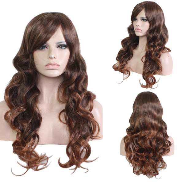 Hot Selling 65cm Natrual Long Deep Wave Synthetic Wig Women Brown Anime Cosplay Wigs with Bang High Quality Female Fluffy Hair Wigs Products