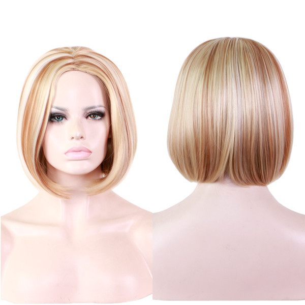 Fashion Women Short Straight Synthetic Wig Daily Ladies Light Gold Mixed Beige BOBO Heat Resistant Cosplay Wigs High Quality Hair White Wigs