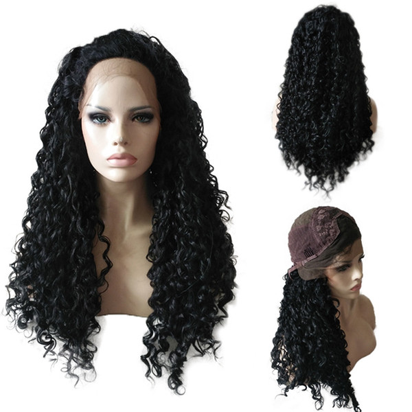 65cm Long Women Curly Synthetic Hair Wig Ladies Black Lace Front Heat Resistant Cosplay Wigs High Quality Wholesale Retail Artificia Hair