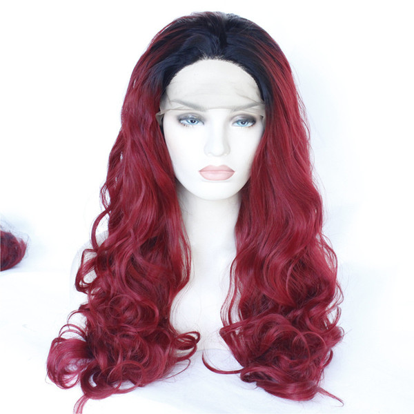 QD RapunzelHair Ombre Color 1B/99J Long Wavy Synthetic lace front wig heat resistant