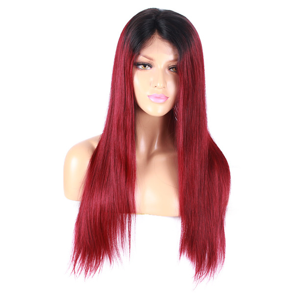 Best selling productsTwo tone black to red Natural silky straight synthetic lace front wig