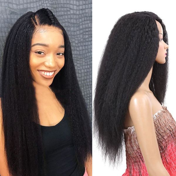 Long Yaki Straight Hair Wigs Synthetic Lace Front Wig for Women Kinky Straight Natural Black Afro Kinky Wigs