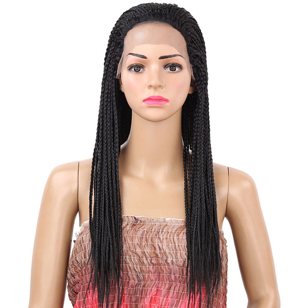 Fashion Braiding Synthetic Lace Front Wig Straight Black 22 inch Heat Resistant Hair 3 Box Braids Woman Wig