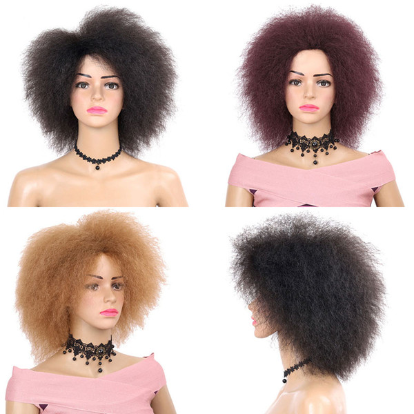 Short Afro Curly Synthetic Hair Wigs For Women Dark Brown Black Red Color Yaki Straight Short Wig Cosplay Simulation Human Hair Kanekalon