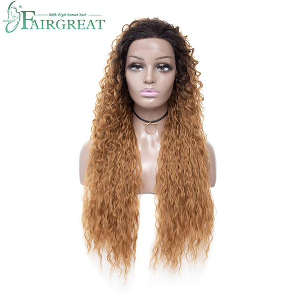 Fairgreat Long Ombre Water Wave Synthetic Lace Front Wigs High Density Heat Resistant Synthetic Hair Wigs For Women 26inch OTBUG Color