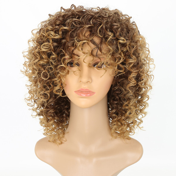 Kinky Curly Wigs for Black Women Blonde Synthetic Hair Color T27/30 Blonde Afro Wig 16 Inches