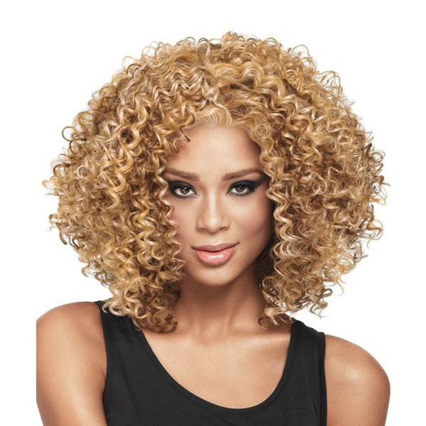 Kinky Curly Wigs for Black Women Blonde Red Black Mixed Synthetic Wigs African Hairstyle 16 inches