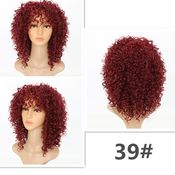 Kinky Curly Wigs for Black Women Synthetic Hair Color #39 Long Red Black Afro Wig 16 Inches