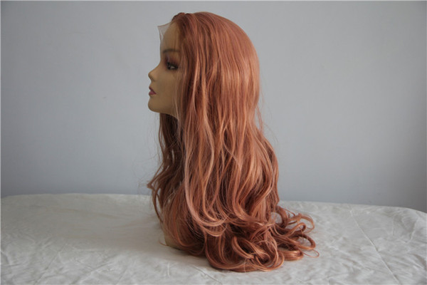 Synthetic Cosplay Wigs Long Wavy Brown Pink Mix Color with Bang High Temperature Fiber Hair Wigs for Women