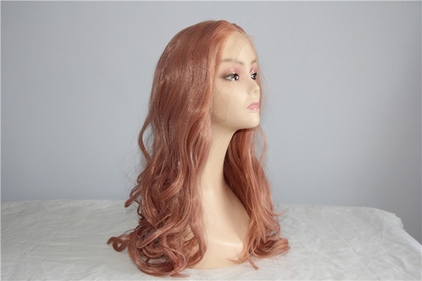 Rose Gold Color Hair Nature Wave Synthetic Lace Front Wigs Soft Pastel Pink Gold Glueless Heat Resistant Fiber For Women