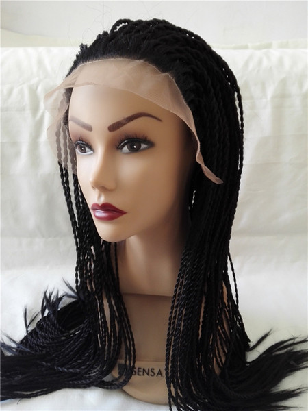 Lumeng Long Straight Fully hand braided Lace Front wigs Senegalese twist braidingRope 2x twist Synthetic Handmade Wig For Afro Women 20