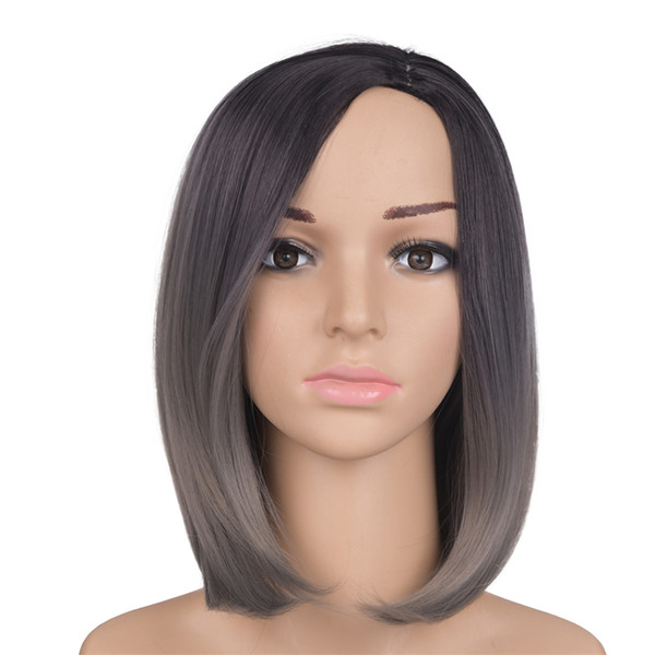 Mtmei Hair 10inch Ombre Short Bob Hair Wigs For Women Synthetic Wig Adjustable High Temperature Fiber Grey Bug Cosplay Wig