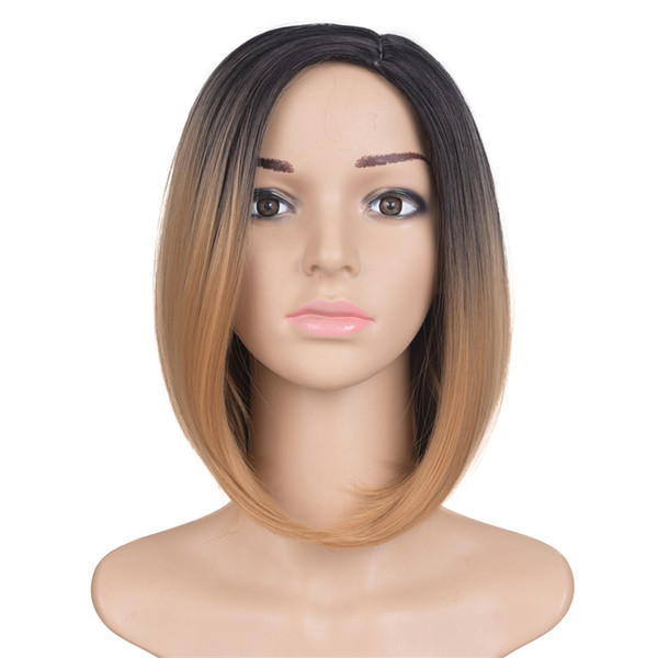 Mtmei hair Ombre Black Brown Synthetic Wig For Women Short Bob Wig Haircut Straight False Hair Cheap Natural Cosplay Wigs