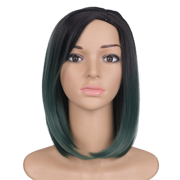 Synthetic Hair Wigs short green bob straight Heat Resistant Wigs For Black Women Mtmei hair ombre two tone color hair