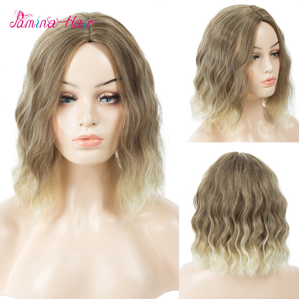 Ombre color 27p613 Short Curly Wavy Synthetic Hair Machine Made Wigs Two Tone Cosplay Daily For Women Heat Resistat Wigs (27/613)