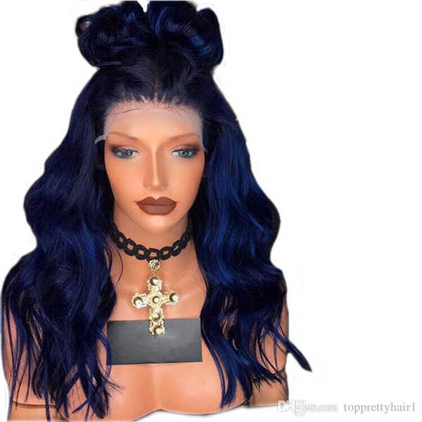 Blue Synthetic Lace Front Wig Pre Plucekd Body Wave Heat Resistant Glueless Lacefront Blue Synthetic Wigs With Baby Hair