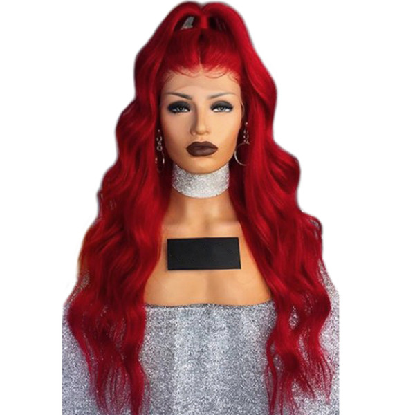 180 Density Long Body Wave Red Wig Synthetic Lace Front Wig with Baby Hair Heat Resistant Wigs for Women