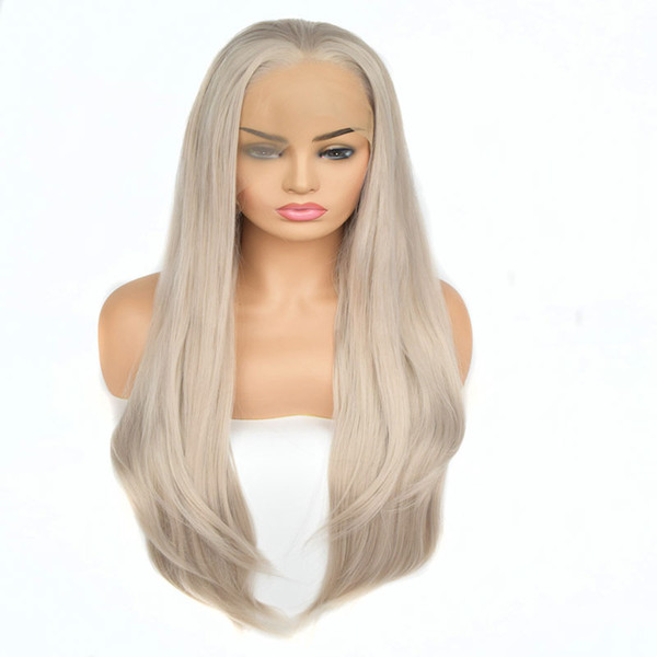 Synthetic Hair Wigs White Platinum Grey Straight Synthetic Lace Front Wig Heat Resistant Fiber Natural Hairline