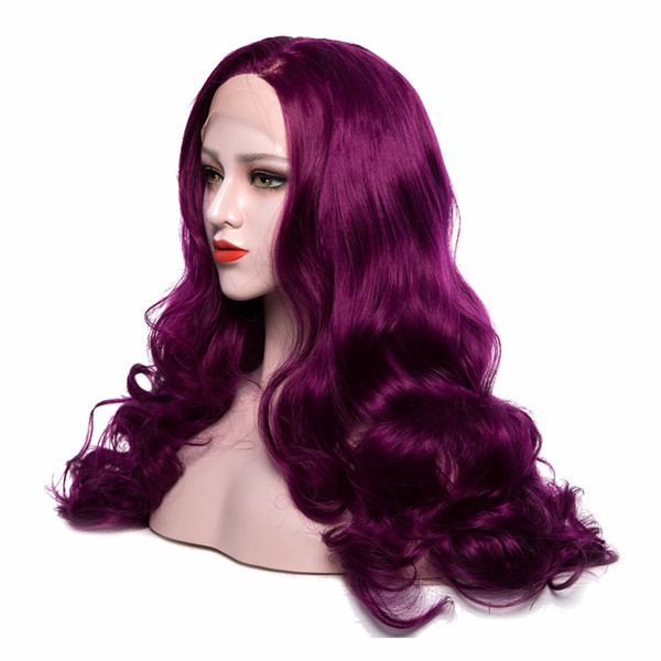 Affordable Synthetic Lace Front Wigs Purple Long Body Wave Heat Resistant Fiber Pure Color Wigs For Women Natural Hairline