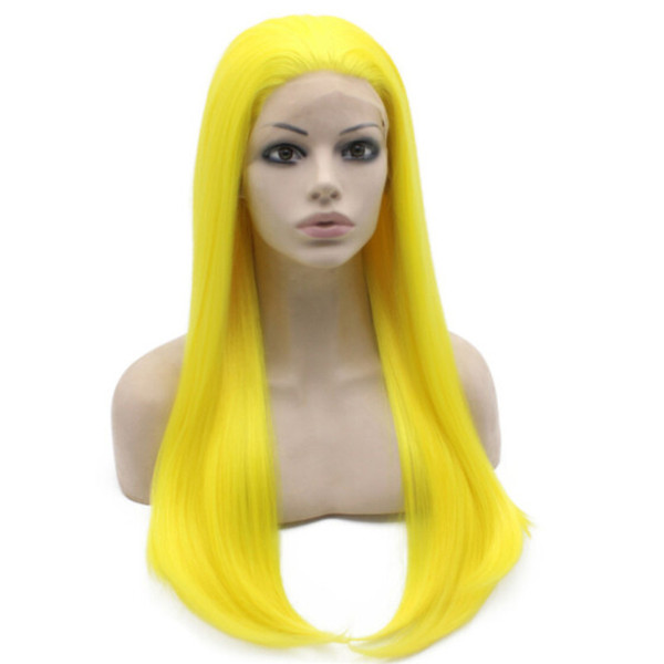 Synthetic Lace Front Wig With Baby Hair Yellow Color Long Silky Straight Glueless Synthetic Hair Wigs For Women