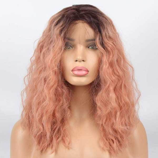 Pink Lace Front Wigs Pre Plucked Bob Cut Curly Ombre Candy Pink Synthetic Lace Front Wig Heat Resistant Fiber Hair