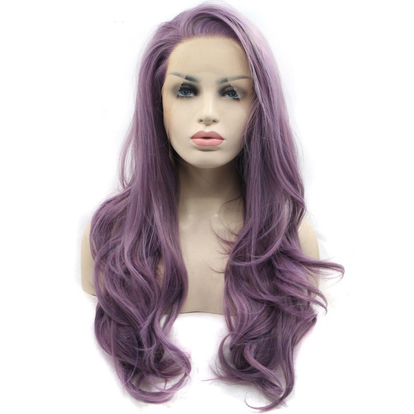 Dark Purple Wigs Natural Looking High Temperature Fiber Synthetic Lace Front Lavender Purple Wigs For Women