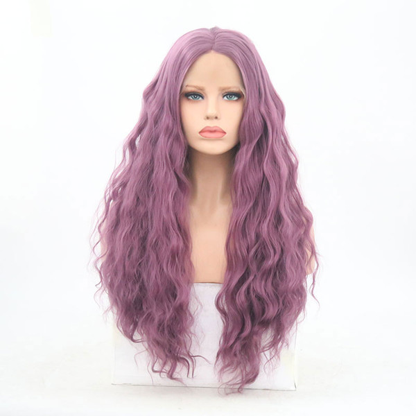 Light Purple Water Wave Synthetic Lace Front Wigs Glueless Heat Resistant Fiber Hair Natural Hairline For Women