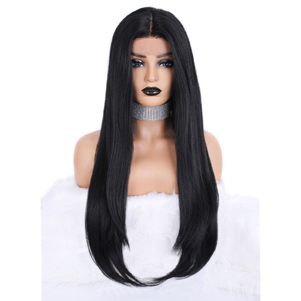 Yaki Synthetic Lace Front Wig Glueless Heat Resistant Fiber Black Color Long Yaki Straight Synthetic Lace Wigs For Black Women