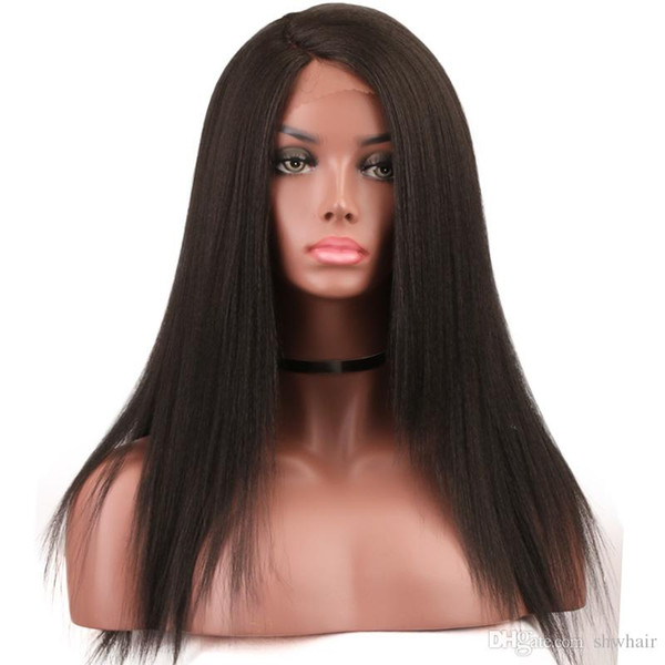 Yaki Synthetic Lace Wig Heat Resistant Glueless Fiber Hair Hand Tied Glueless Light Yaki Synthetic Lace Front Wigs For Black Women