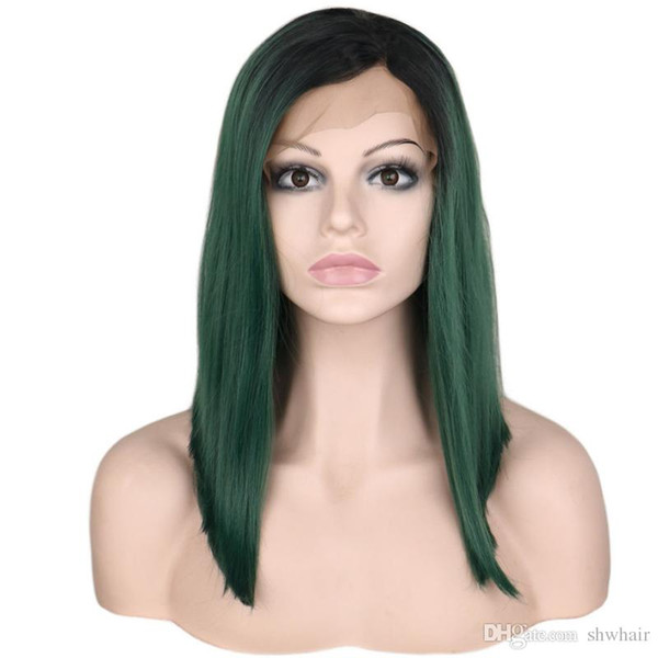 Ombre Synthetic Lace Front Wig Green Dark Root Glueless Short Bob Straight Black Ombre Green Synthetic Heat Resistant Wigs Baby Hair