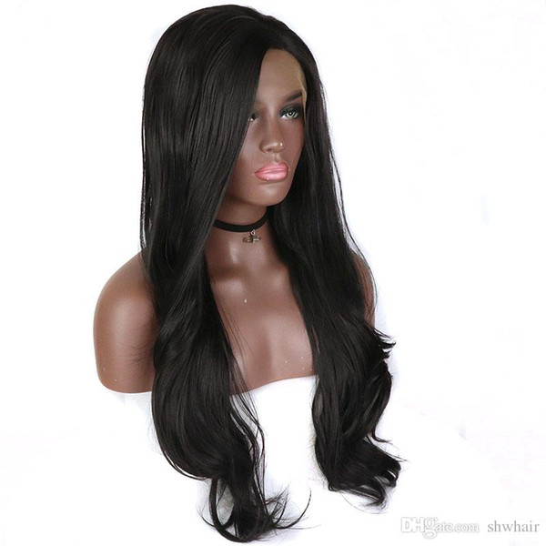 Lace Front Wig Synthetic 180 Density Black Color Natural Wave Glueless Heat Resistant Fiber Hair Wigs Free Parting With Baby Hair