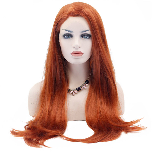 Natural Synthetic Lace Front Wigs Long Natural Straight Orange Synthetic Lace Wigs Heat Resistant Fiber Natural Hairline Soft Hair For Women