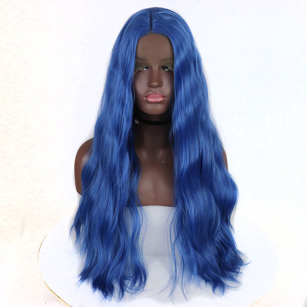 Long Synthetic Lace Front Wigs Blue Color Heat Resistant Fiber Hair Natural Wave Synthetic Lace Front Wigs Glueless With Baby Hair