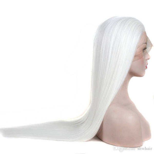 White Synthetic Heat Resistent Wig With Baby Hair For White Women Long Straight Hand Tied Snow White Synthetic Lace Front Wigs