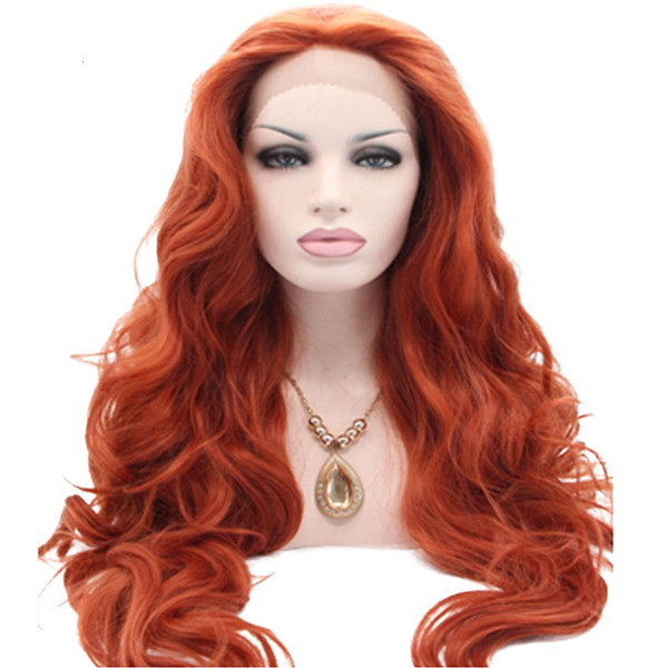 High Quality Synthetic Lace Front Wigs For Black Women Natural Looking Long Wavy Copper Red Heat Resistant Fiber Synthetic Wig