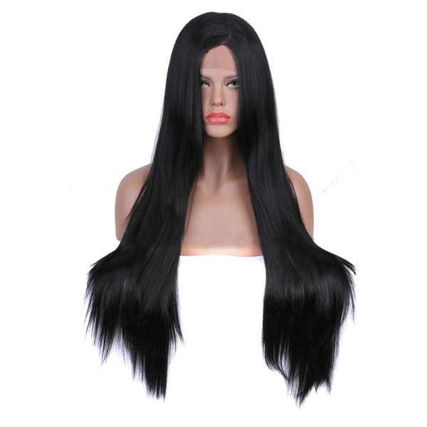 Synthetic Wigs With Baby Hair Long Black Silky Straight Glueless Heat Resistant Fiber Hair Synthetic Lace Front Wigs Wig For Black Women