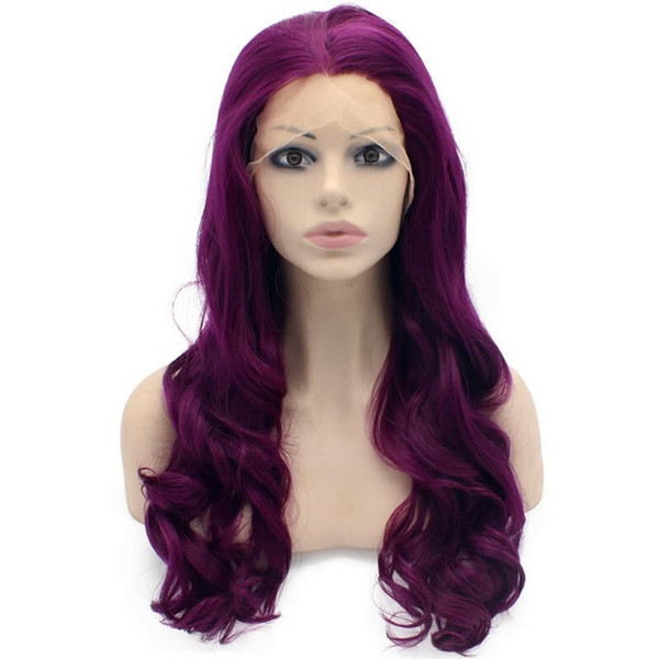 Synthetic Lace Front Wigs With Baby Hairs Heat Resistant Fiber Hair Glueless Long Wavy Grape Purple Synthetic Hair Lace Wig