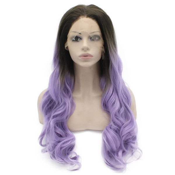 Synthetic Ombre Lace Front Wig Purple Heat Resistant Long Wavy Dark Root Purple Ombre Synthetic Hair Lace Front Wig For Women