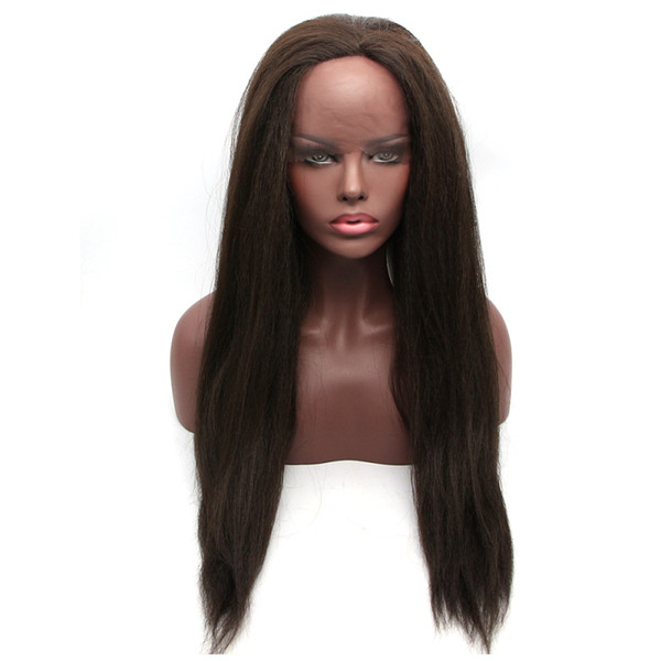 Yaki Lace Front Wig Synthetic For Black Women Glueless Yaki Straight Long Brown Heat Resistant Fiber Hair Wigs With Baby Hair