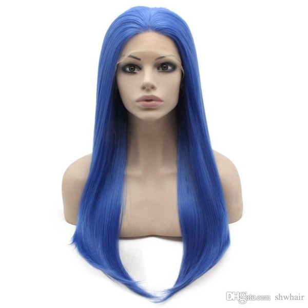 Blue Wig Synthetic Front Lace For Woman High Temperature Heat Resistant Long Straight Color Blue Synthetic Hair Lace Wigs With Baby Hairs