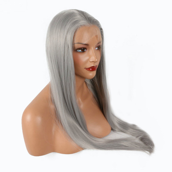 Synthetic Hair Wig Silver Straight Heat Resistant Fiber Natural Hairline For Women Long Silver Grey Hair Synthetic Lace Front Wig