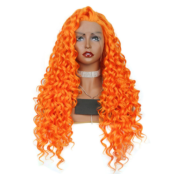 Curly Synthetic Wigs With Baby Hair Orange Glueless Long Synthetic Hair Heat Resistant Lace Front Wigs Curly Wig