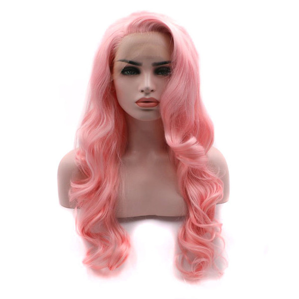 Pink Lace Front Wigs Synthetic Hair Loose Curly Hand Tied Heat Resistant Fiber Hair Living Pink Synthetic Wig For White Women Side Parting